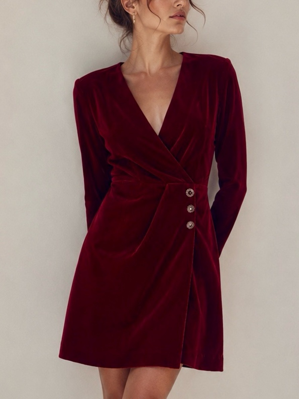 THE KOOPLES Burgundy Velvet Wrap Mini Dress NWT Size French 2